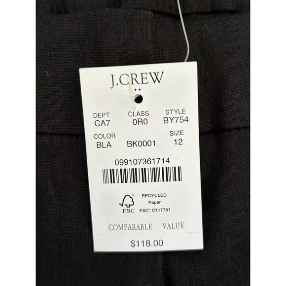 J.Crew Womens Black High Rise Linen Blend Wide Leg Pleated Trouser Pants Size 12 - Picture 6 of 11
